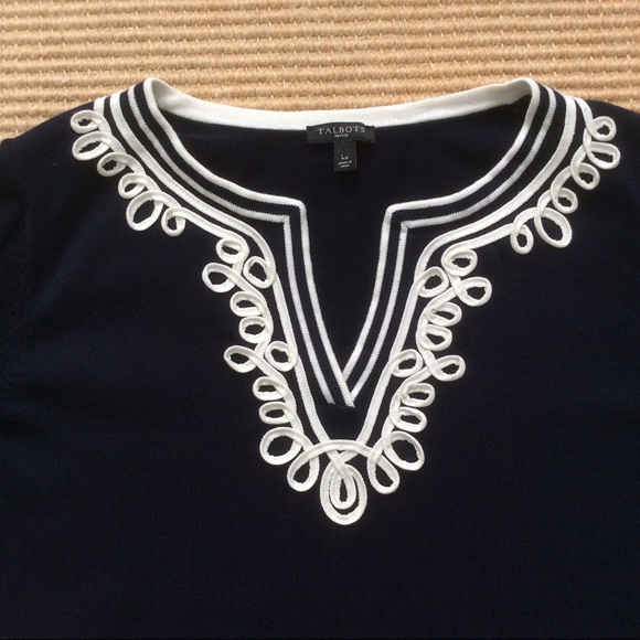 Talbots Navy Blue Sweater with White Trim - LP - Picture 3 of 12